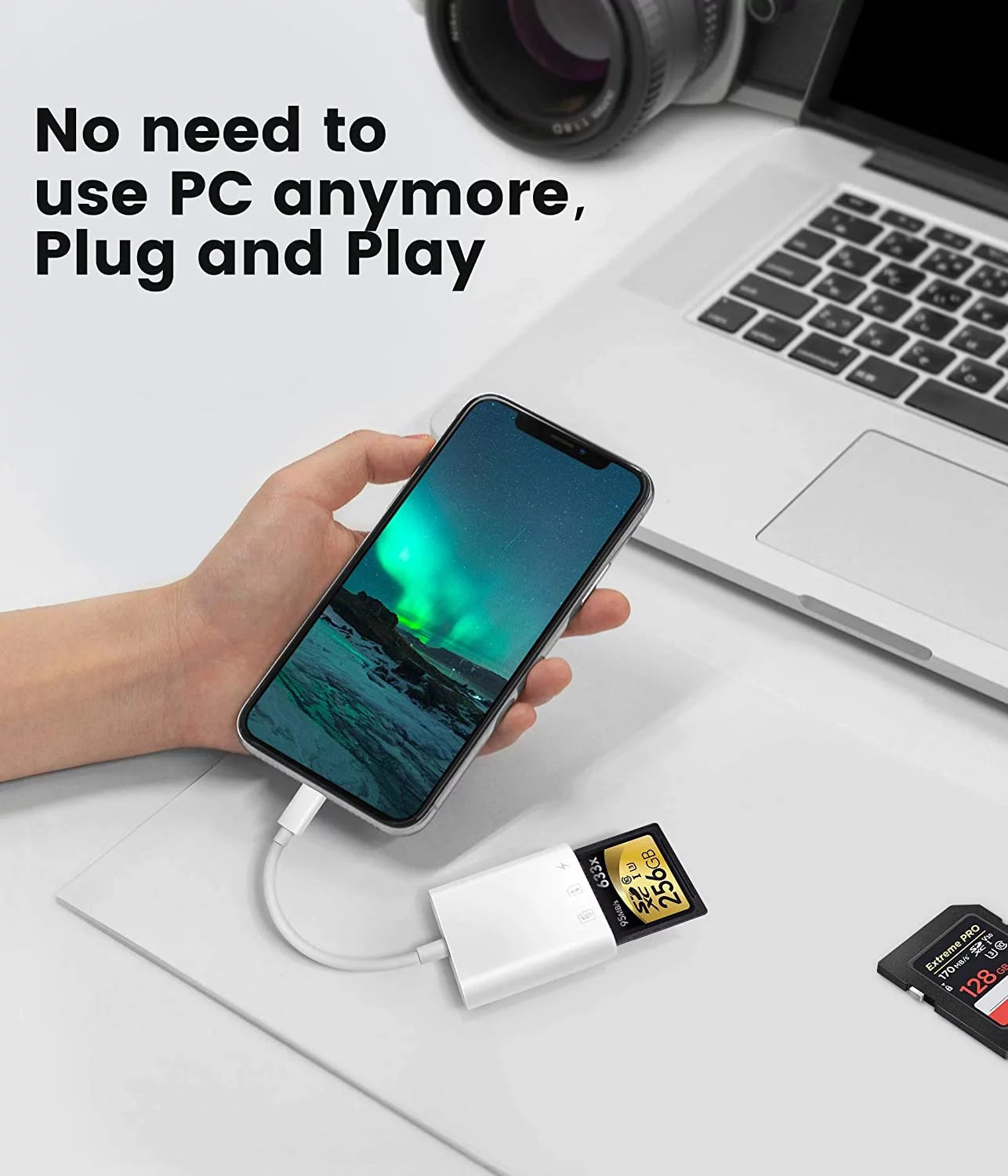 Lector De Tarjetas SD Para Iphone Ipad, Cámara De Juego Trail Micro SD Lector De Tarjetas, Cámaras Réflex Lector De Tarjetas SD Con Doble Ranura, Adaptador De Tarjeta De Memoria Para Fotografía, Plug and Play