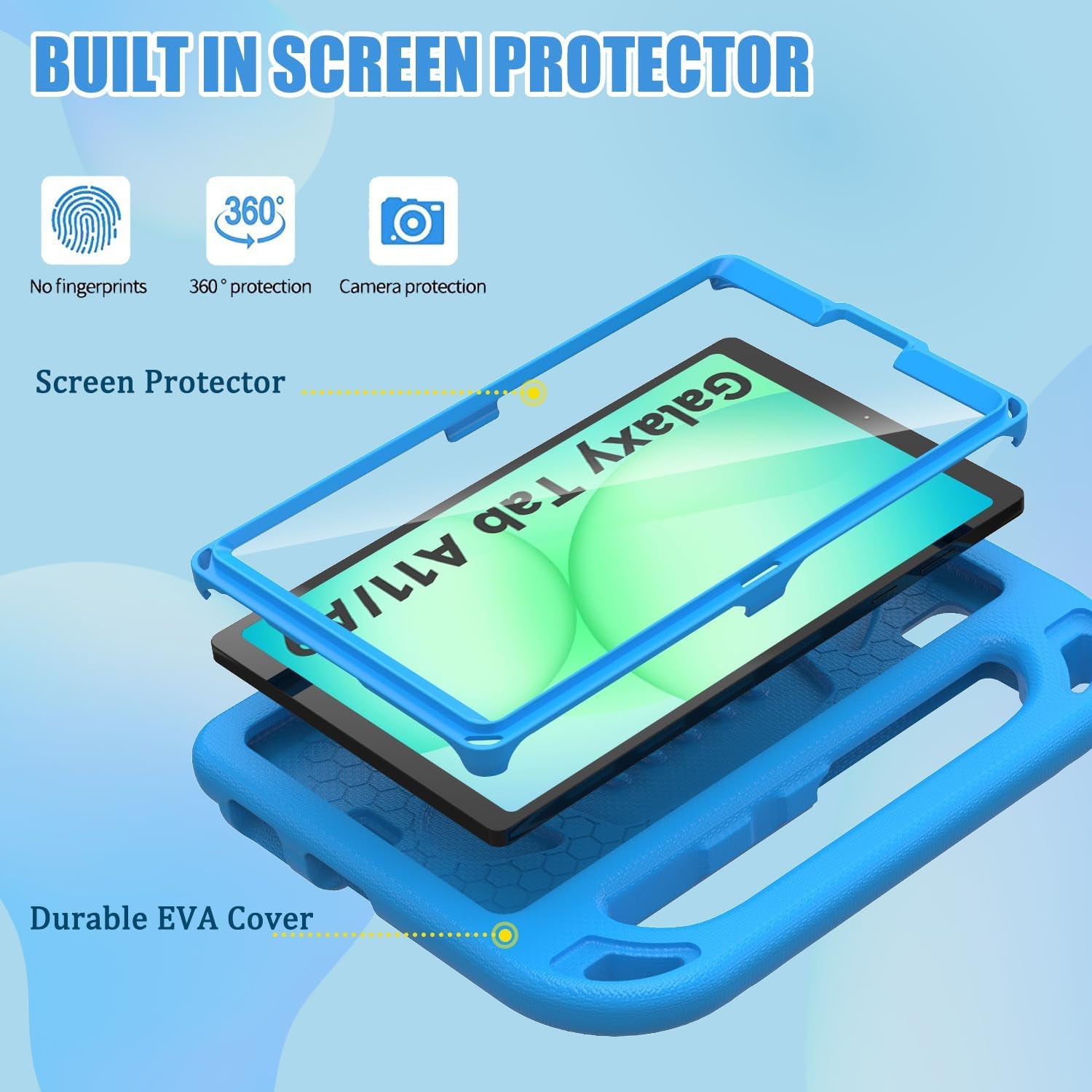 Kids Case for Samsung Galaxy Tab A7 Lite 8.7 Inch 2021(Sm-T220/T225),Tab A7 Lite Case with Built-In Screen Protector, Shockproof Handle Stand Kids Case for Samsung Galaxy Tab A7 Lite 2021 - Blue